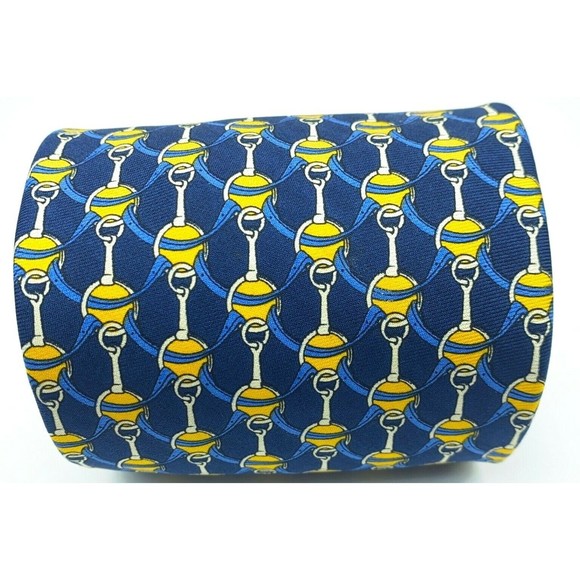 BROOKS BROTHERS MAKERS All Silk Equestrian Motif Blue Yellow Necktie Made in USA - Picture 7 of 12